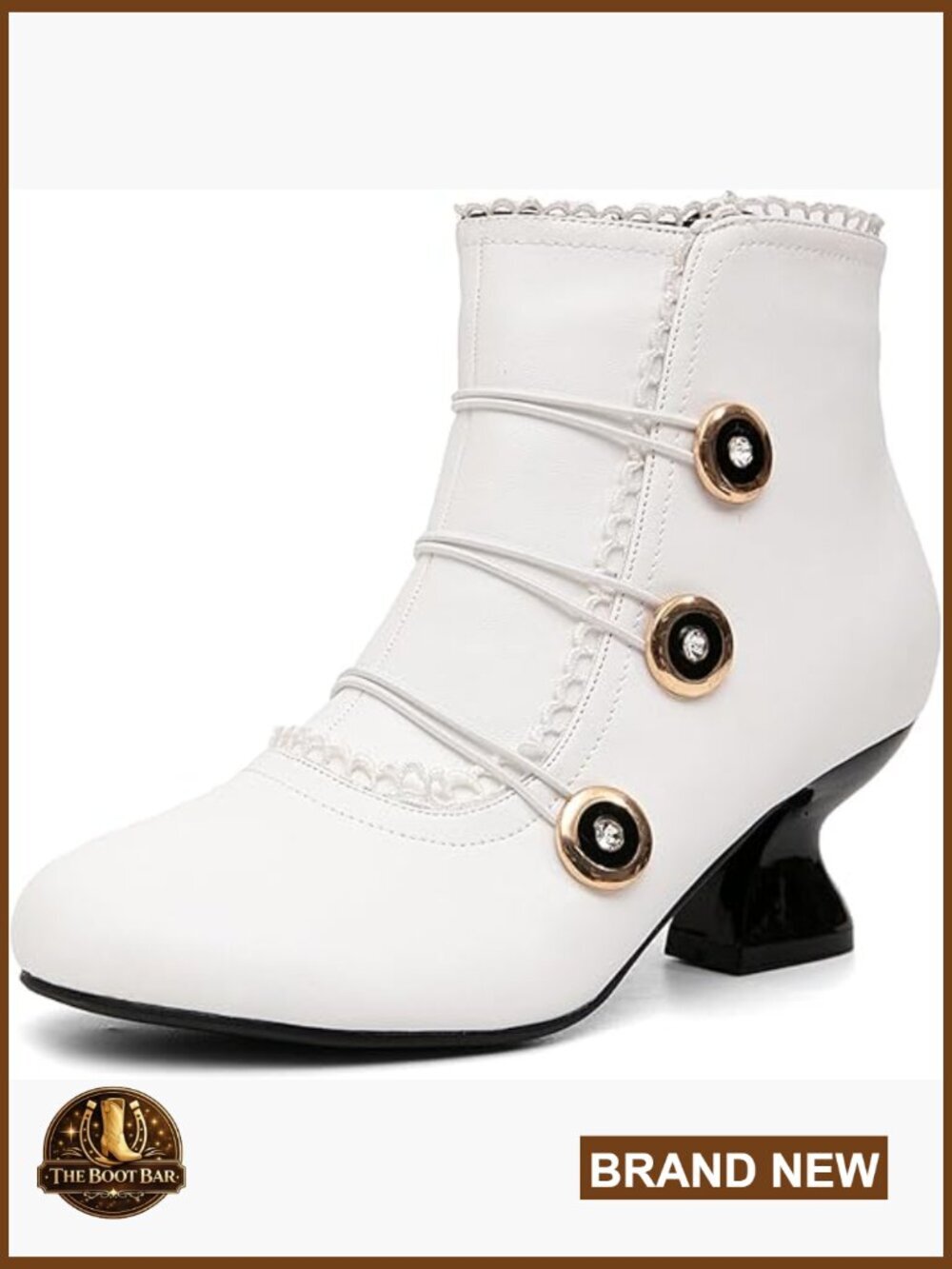 Vintage Low Heel Ankle Booties, Lace Button Side Zip, Round Toe